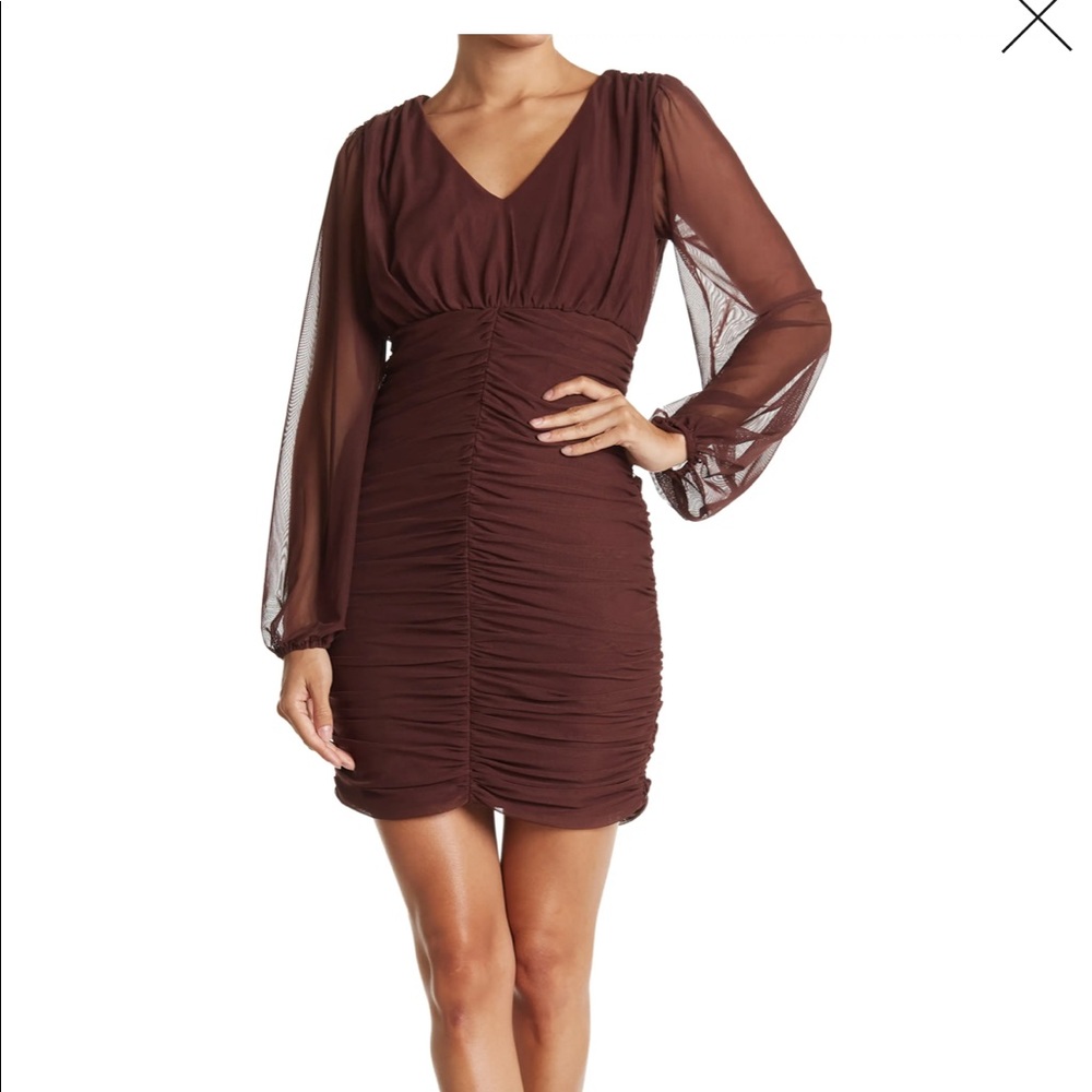 NWT burgundy dress Large ruched holiday outfit lantern sleeve evening dress